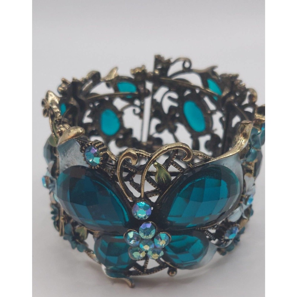 Vintage Turquiose Butterfly Flower Delicate Cuff Crystal Bracelet